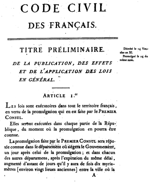 1804 - Code civil napoléonien