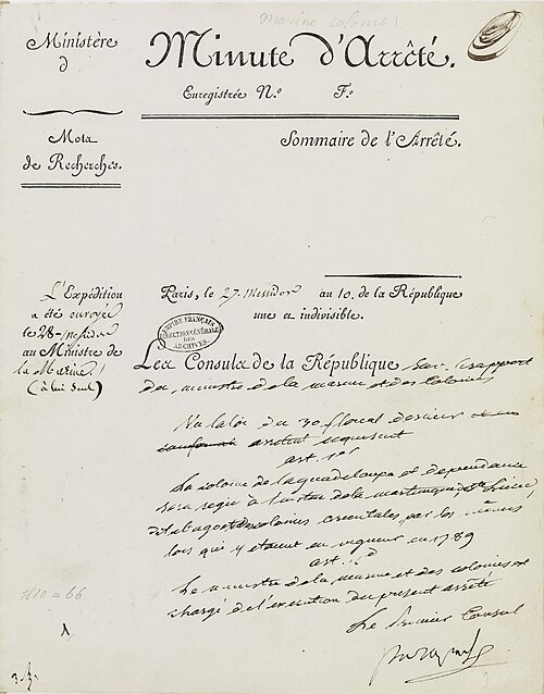 20 mai 1802 - Rétablissement de l'esclavage par Napoléon Bonaparte