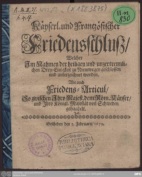 1678 - Traités de Nimègue