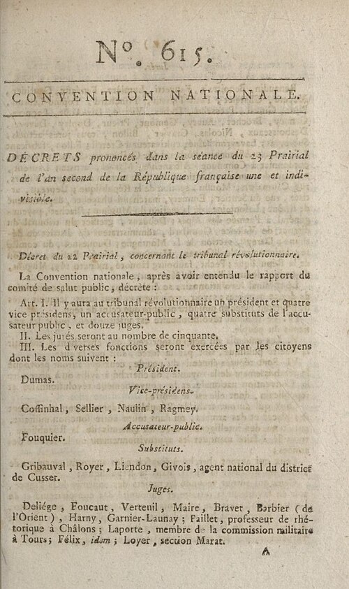 10 juin 1794 - Loi de Prairial