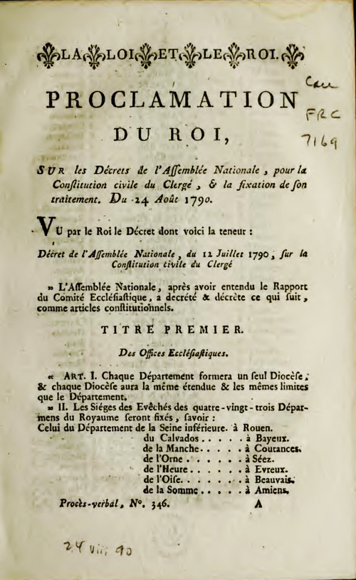 12 juil. 1790 - Constitution civile du clergé
